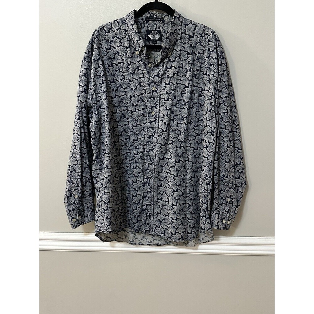 Vintage Dockers Men's Long Sleeve Button Up 100% Cotton Blue Leaves